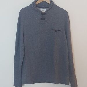 Billy Reid Knit Shawl Collar Welt Pocket Long Sleeve Blue/Gray Sweater Size L